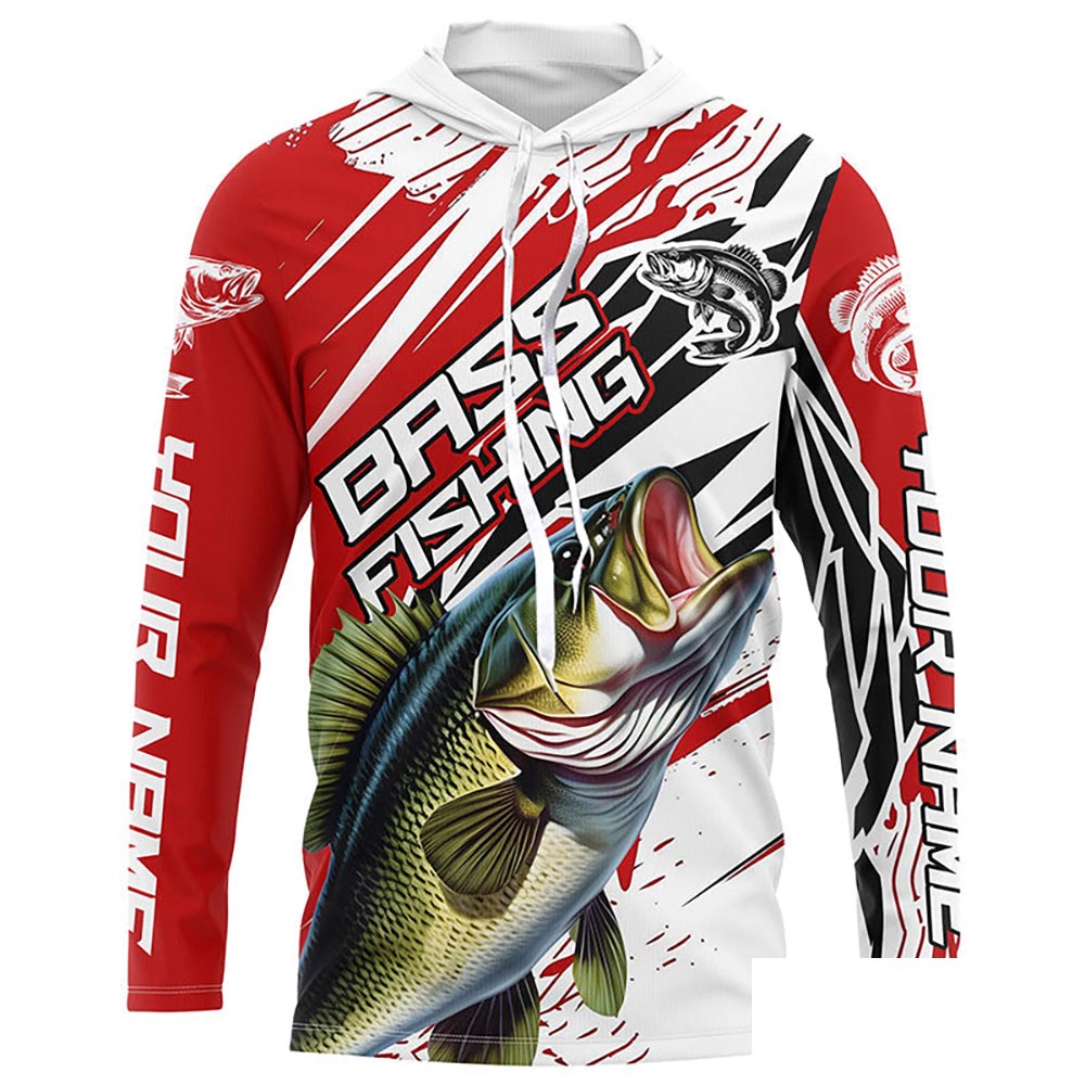 Largemouth Bass Fishing Custom Long Sleeve Tournament Shirts, Bass Fishing Jerseys | Red IPHW6243