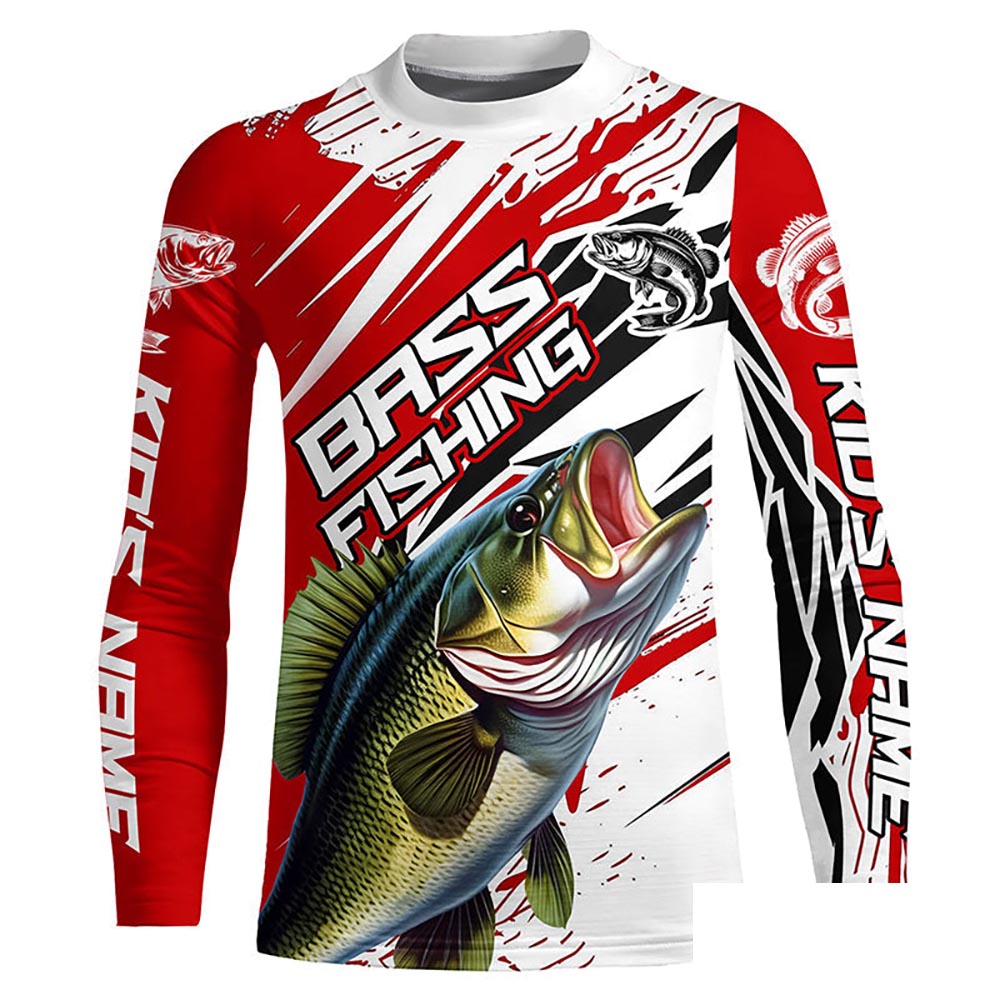 Largemouth Bass Fishing Custom Long Sleeve Tournament Shirts, Bass Fishing Jerseys | Red IPHW6243