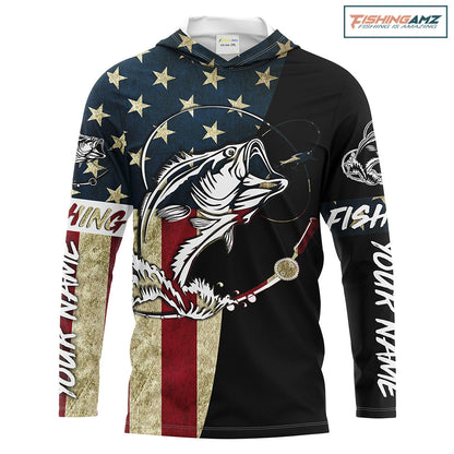 Personalized Bass Fishing American Flag Custom Long Sleeve Fishing Shirts, personalized Patriotic Fishing gifts - IPHW1193