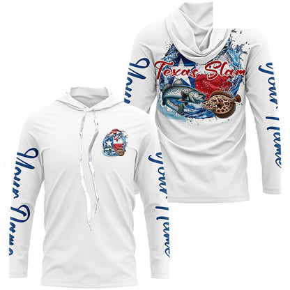 Custom Texas Slam Long Sleeve Fishing Shirts, Texas Trio Redfish, Trout, Flounder Fishing Shirts IPHW7055