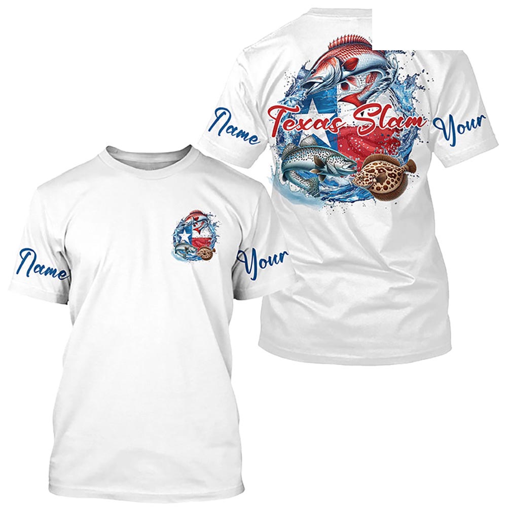 Custom Texas Slam Long Sleeve Fishing Shirts, Texas Trio Redfish, Trout, Flounder Fishing Shirts IPHW7055