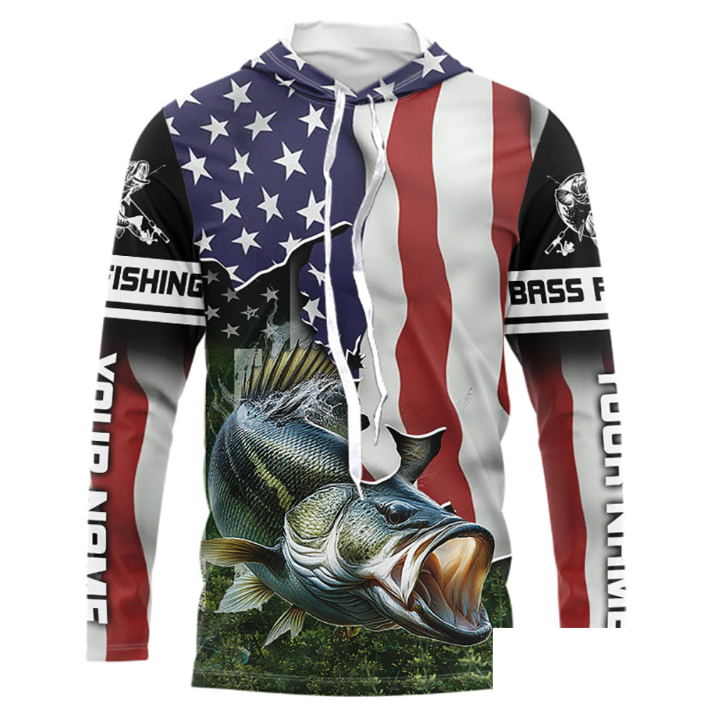 Personalized American Flag Bass Fishing Shirts, Patriotic Bass Tournament Fishing Shirts IPHW5699