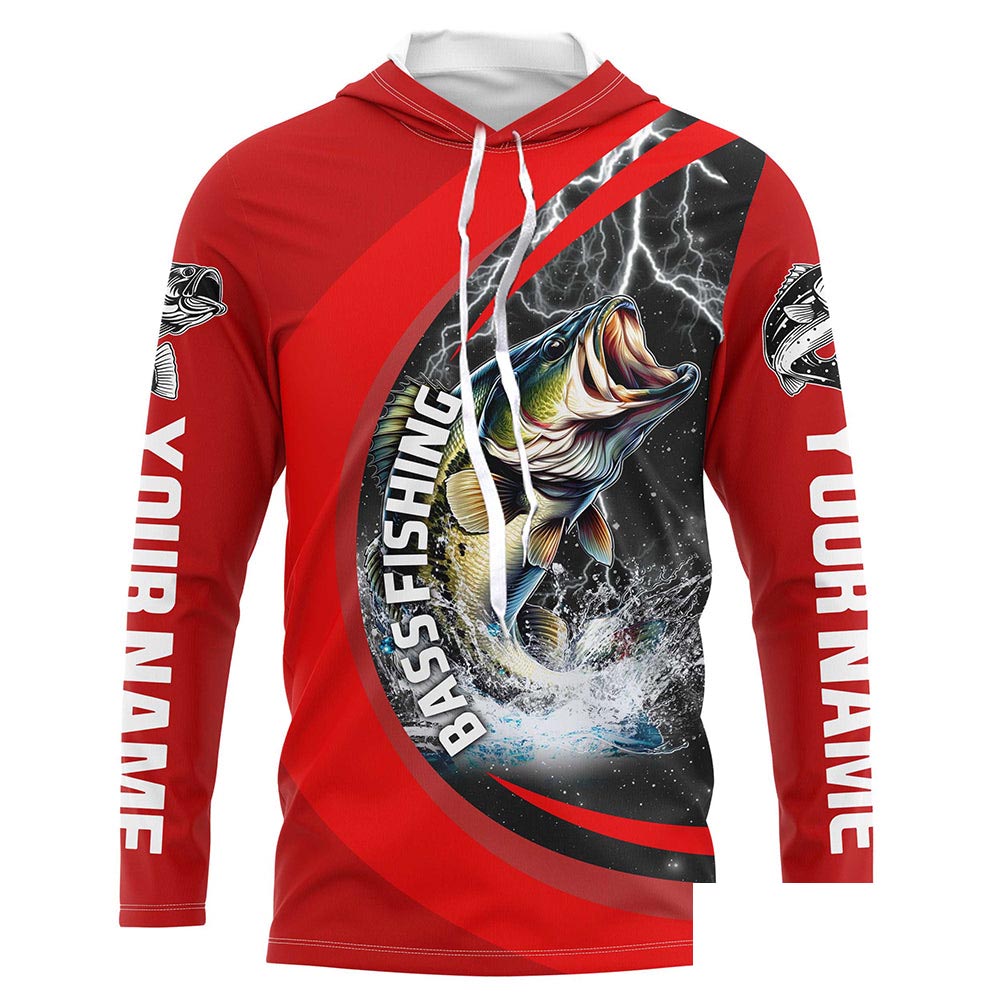Personalized Bass Fishing Jerseys, Largemouth Bass Tournament Fishing Shirts | Red IPHW5703