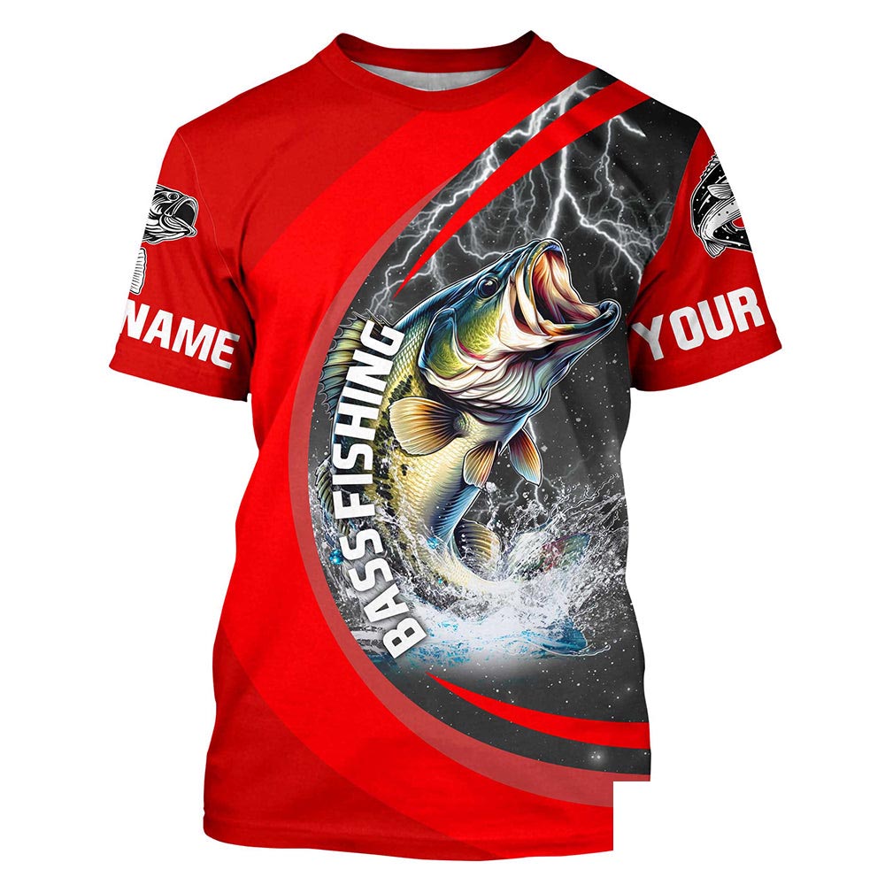 Personalized Bass Fishing Jerseys, Largemouth Bass Tournament Fishing Shirts | Red IPHW5703