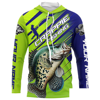 Crappie Fishing Custom Long Sleeve Tournament Shirts, Green And Blue Crappie Fishing Jerseys IPHW6280
