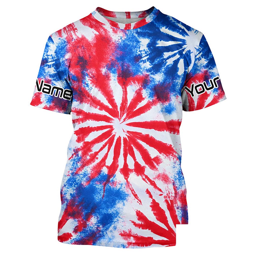 Red, White And Blue Tie Dye Custom Patriotic Long Sleeve Fishing Shirts, Performance Fishing Shirts IPHW7342