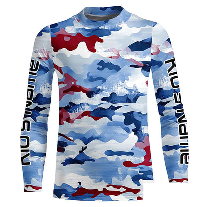 Red, White And Blue Camo Custom Patriotic Long Sleeve Fishing Shirts, Usa Fishing Jerseys IPHW7344
