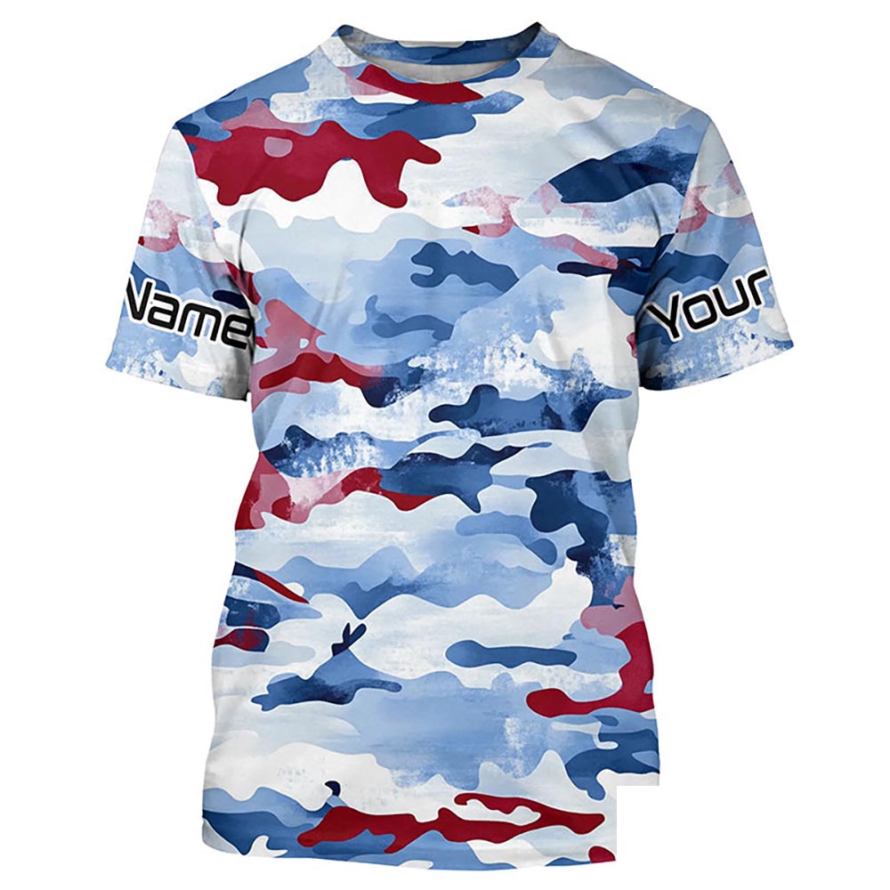 Red, White And Blue Camo Custom Patriotic Long Sleeve Fishing Shirts, Usa Fishing Jerseys IPHW7344