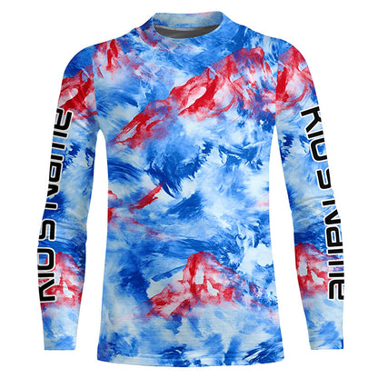 Red, White And Blue Camo Custom Patriotic Long Sleeve Performance Fishing Shirts Fishing Apparel IPHW7346