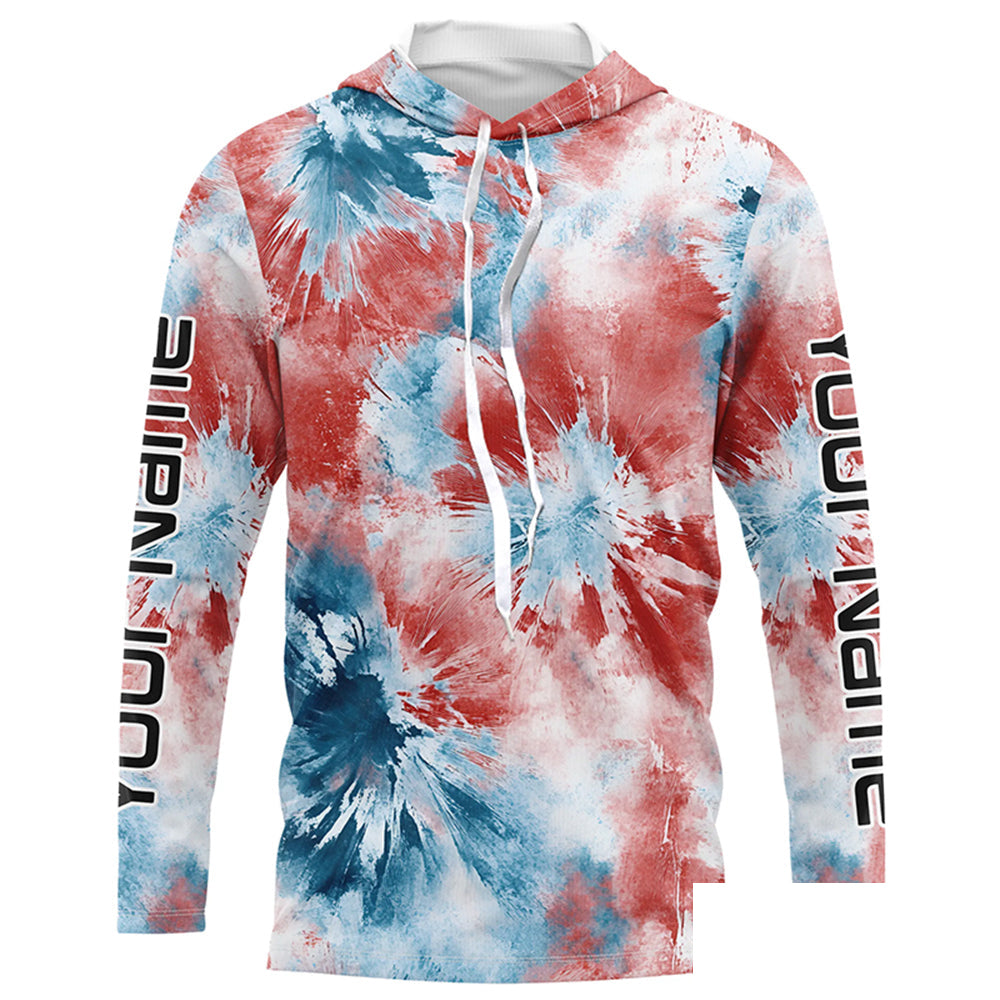 Red, White And Blue Tie Dye Personalized Patriotic Performance Fishing Shirts, Uv Fishing Apparel IPHW7347