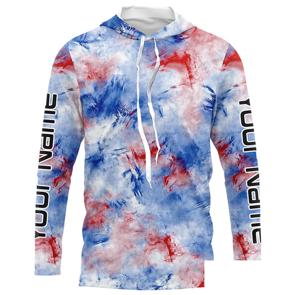 Red, White And Blue Tie Dye Personalized Patriotic Performance Fishing Shirts, Uv Fishing Apparel IPHW7348