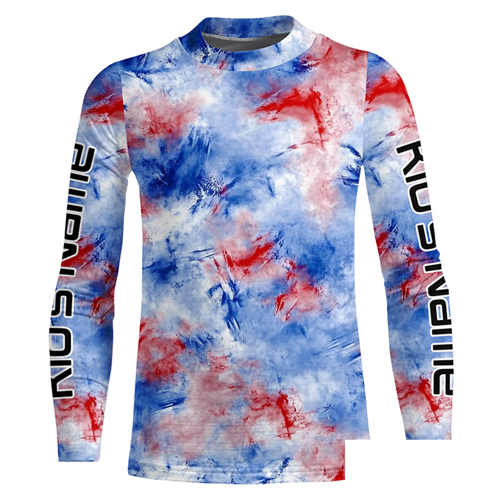 Red, White And Blue Tie Dye Personalized Patriotic Performance Fishing Shirts, Uv Fishing Apparel IPHW7348