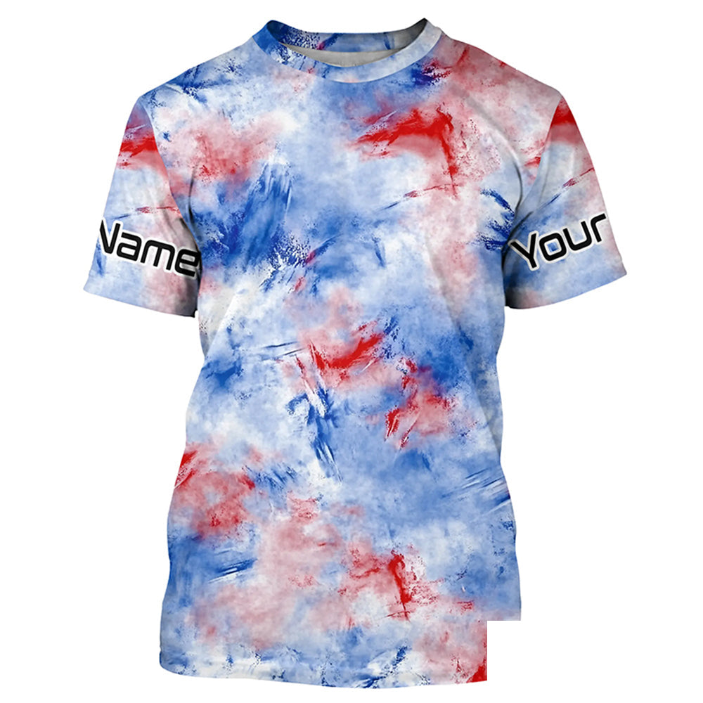 Red, White And Blue Tie Dye Personalized Patriotic Performance Fishing Shirts, Uv Fishing Apparel IPHW7348