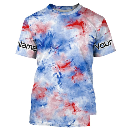 Red, White And Blue Tie Dye Personalized Patriotic Performance Fishing Shirts, Uv Fishing Apparel IPHW7348