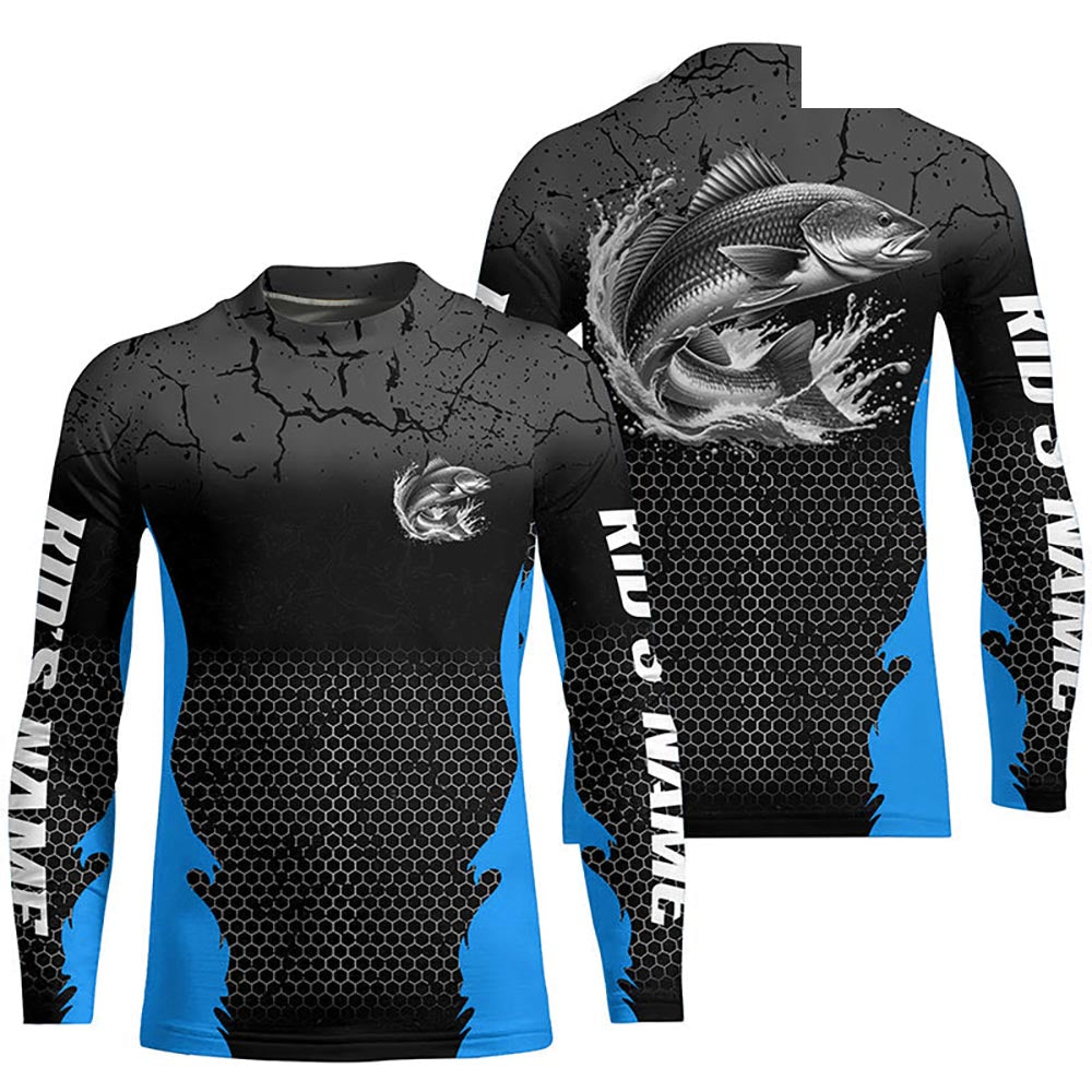 Personalized Redfish Fishing Jerseys, Redfish Long Sleeve Tournament Fishing Shirts |Blue IPHW7362