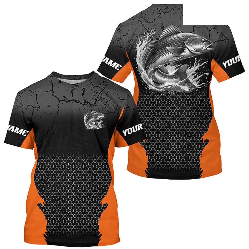 Personalized Redfish Fishing Jerseys, Redfish Long Sleeve Tournament Fishing Shirts |Orange IPHW7363