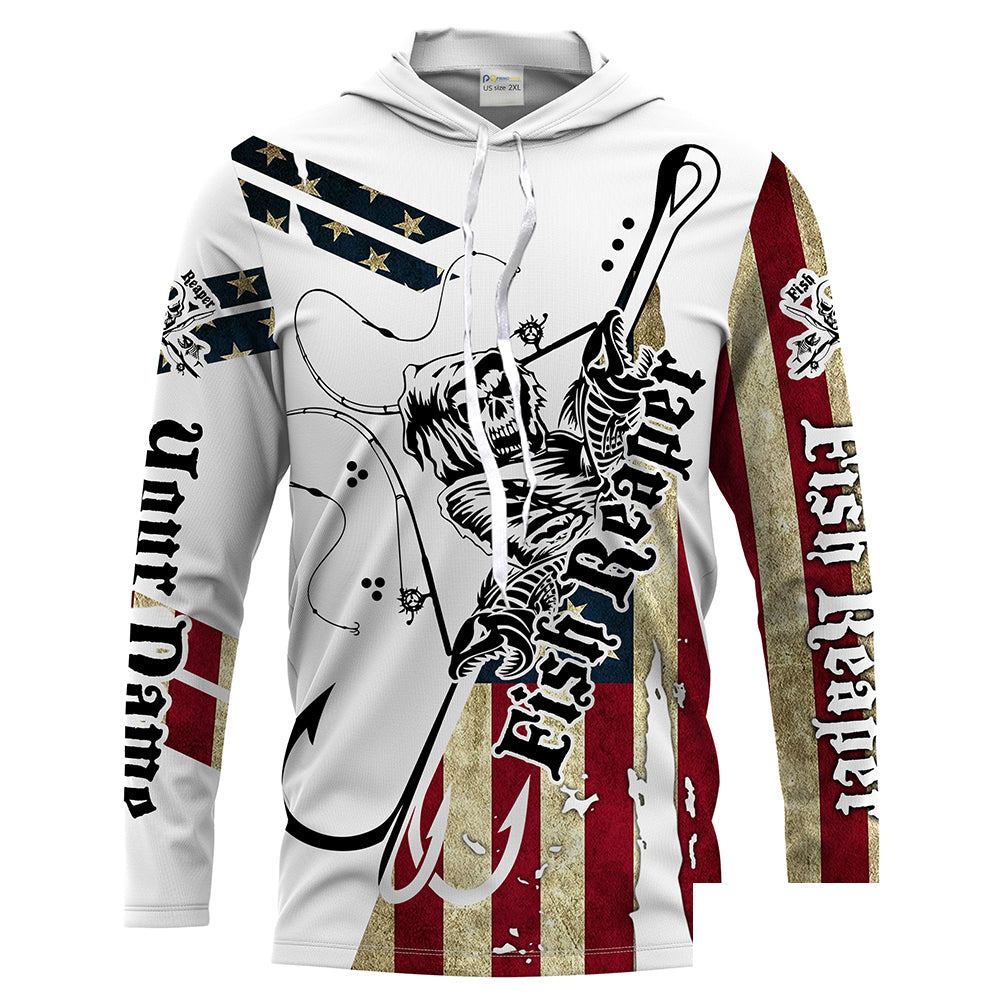 Fish reaper American Flag Custom Men Long Sleeve performance Fishing Shirts, Patriotic Fishing jerseys - HPW19