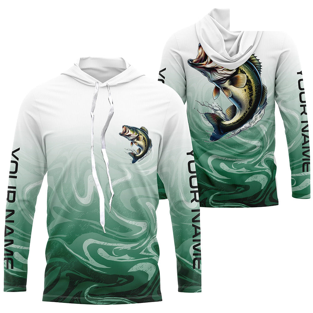Custom Largemouth Bass Long Sleeve Tournament Camo Fishing Shirts, Bass Fishing Jerseys IPHW6042