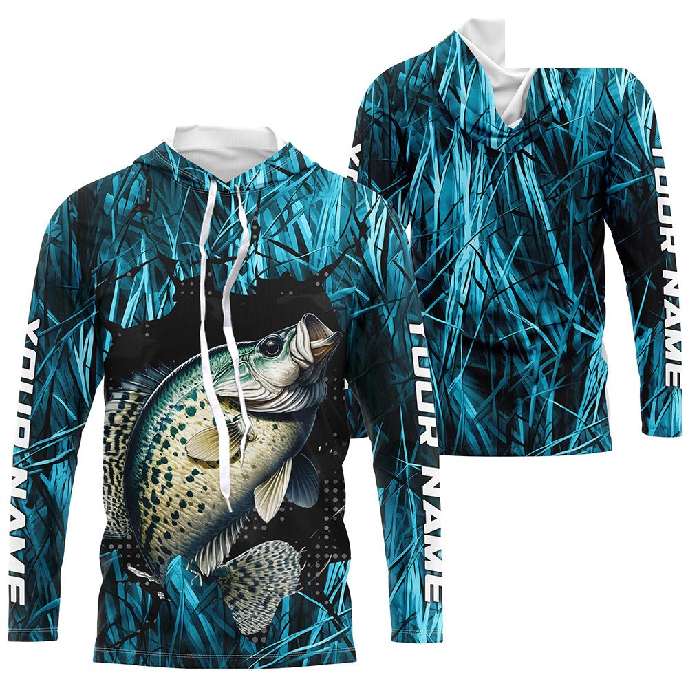Crappie Fishing Custom Long Sleeve Tournament Shirts, Crappie Fishing Jerseys | Blue Camo IPHW6359
