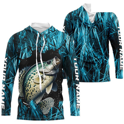 Crappie Fishing Custom Long Sleeve Tournament Shirts, Crappie Fishing Jerseys | Blue Camo IPHW6359