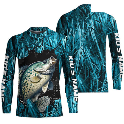 Crappie Fishing Custom Long Sleeve Tournament Shirts, Crappie Fishing Jerseys | Blue Camo IPHW6359