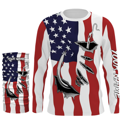 US Fishing Fish Hook American flag UV protection custom long sleeves shirts Patriotic fishing apparel IPH1900