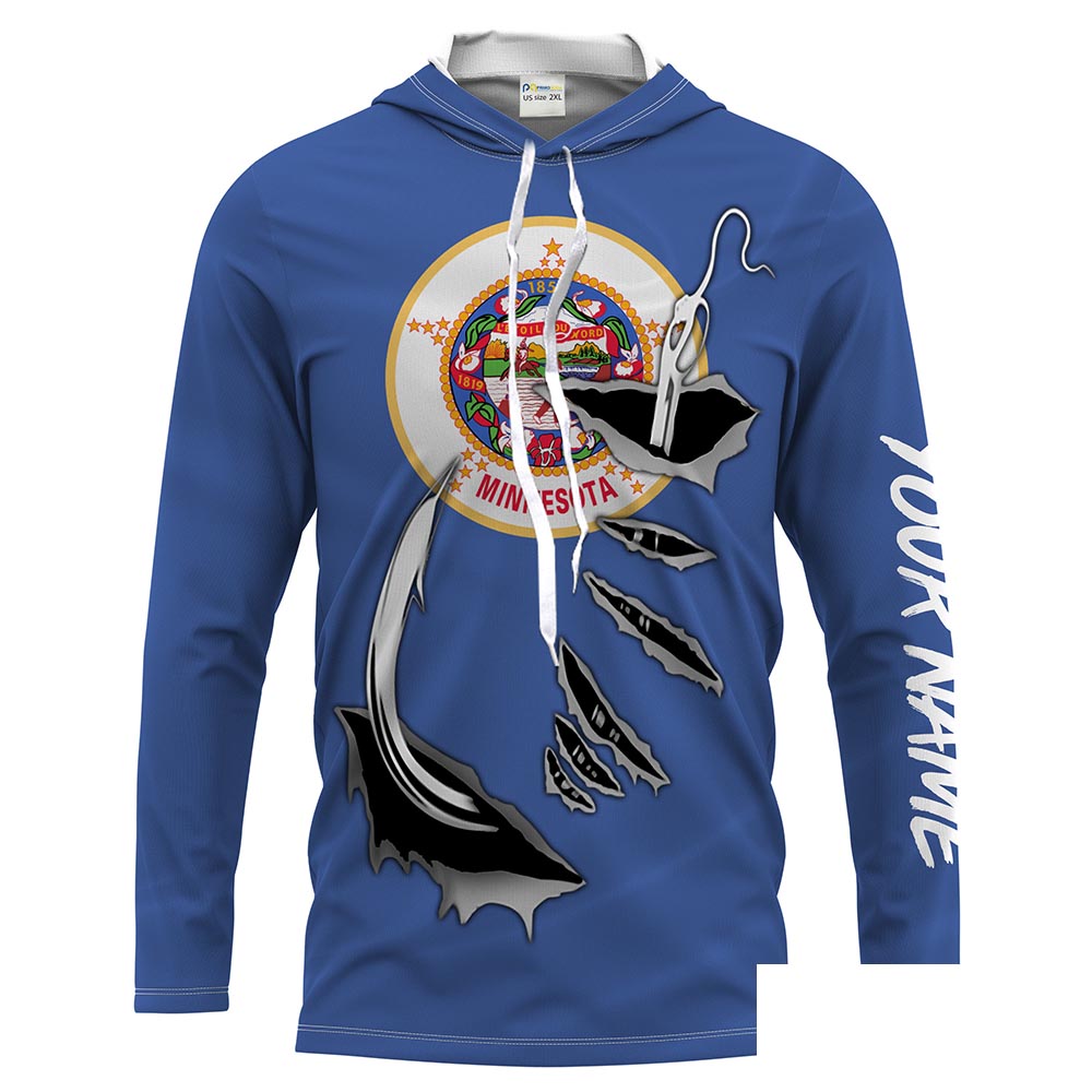 MN Fishing Minnesota Flag Fishing 3D Fish Hook Custom Men Long Sleeve performance Fishing Shirts - HPW37