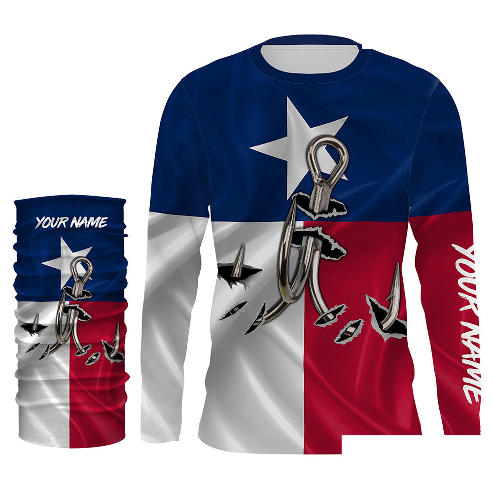 Custom Texas Flag Texas Fishing 3D Fish Hook UV Protection Long Sleeve personalized fishing apparel gift IPHW434