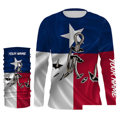 Custom Texas Flag Texas Fishing 3D Fish Hook UV Protection Long Sleeve personalized fishing apparel gift IPHW434