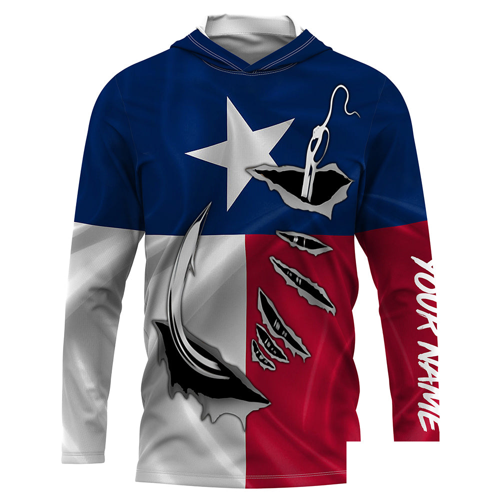 Custom Texas Flag Texas Fishing 3D Fish Hook UV Protection Long Sleeve personalized fishing apparel gift IPHW450