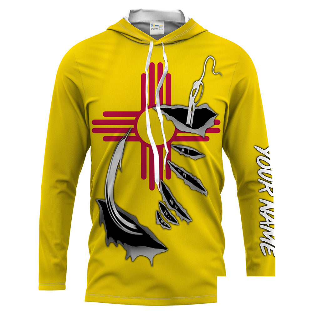 NM Fishing 3D Fish Hook New Mexico Flag Custom Men Long Sleeve Fishing Shirts Fishing apparel - HPW40