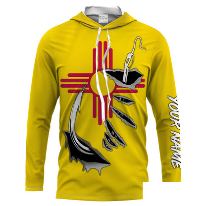 NM Fishing 3D Fish Hook New Mexico Flag Custom Men Long Sleeve Fishing Shirts Fishing apparel - HPW40