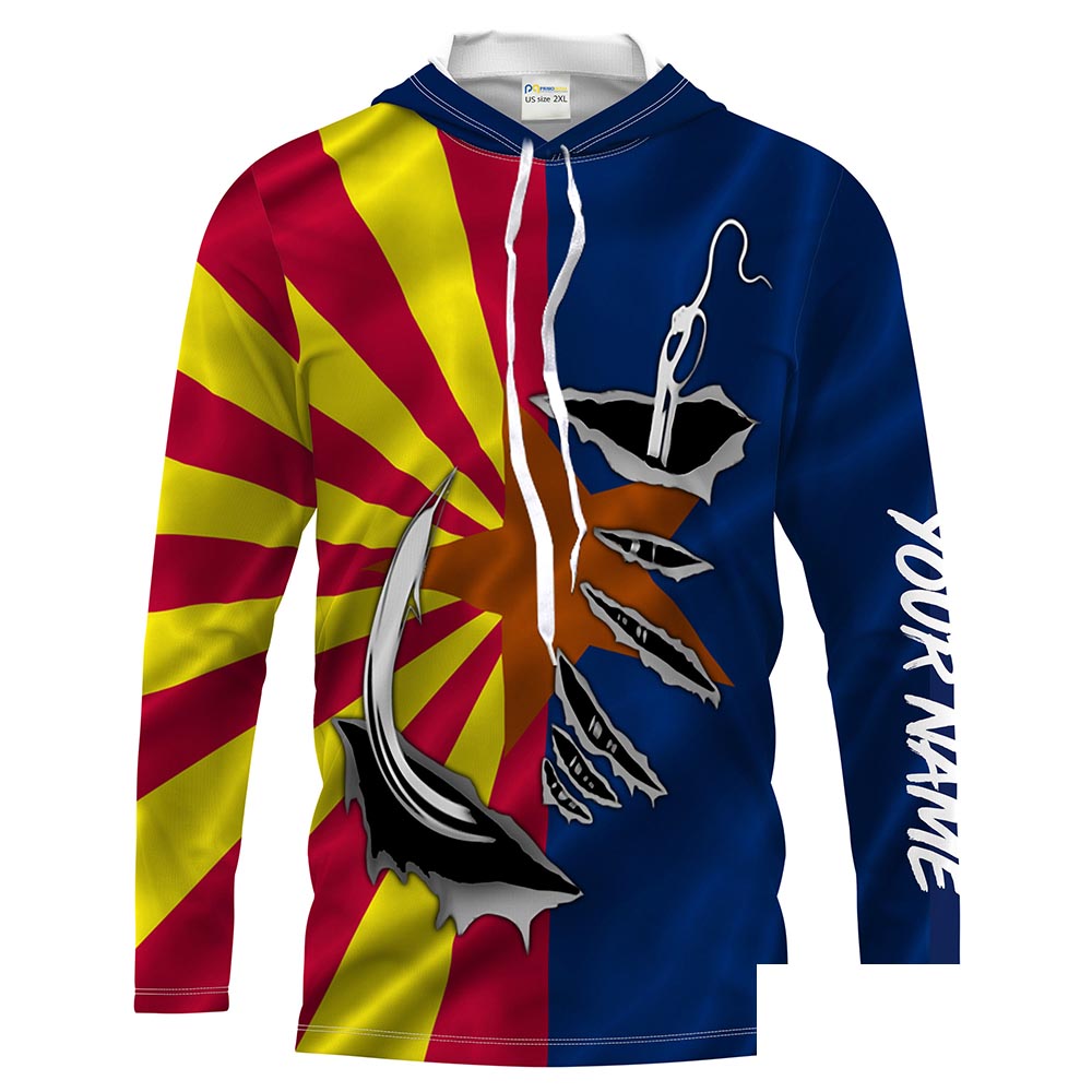 AZ Fishing 3D Fish Hook Arizona Flag UV protection Custom Men Long Sleeve Fishing Shirts - HPW41