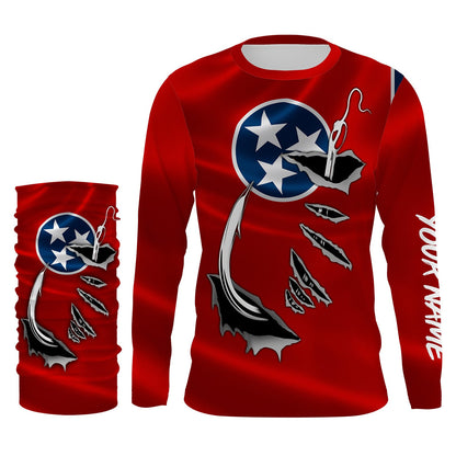 TN Fishing 3D Fish Hook Tennessee Flag UV protection quick dry customize name long sleeves shirts personalized fishing apparel gift for Fishing lovers IPHW474
