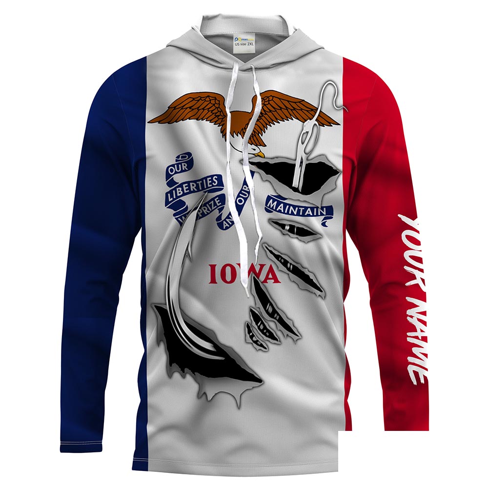 Iowa Flag 3D Fish Hook UV protection Custom Men long Sleeve performance Fishing Shirts Fishing apparel - HPW44