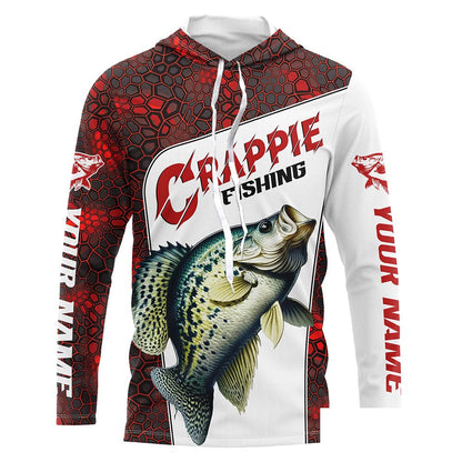 Custom Red Camo Crappie Fishing Jerseys, Crappie Fishing Long Sleeve Tournament Shirts Fishing Gifts IPHW6667