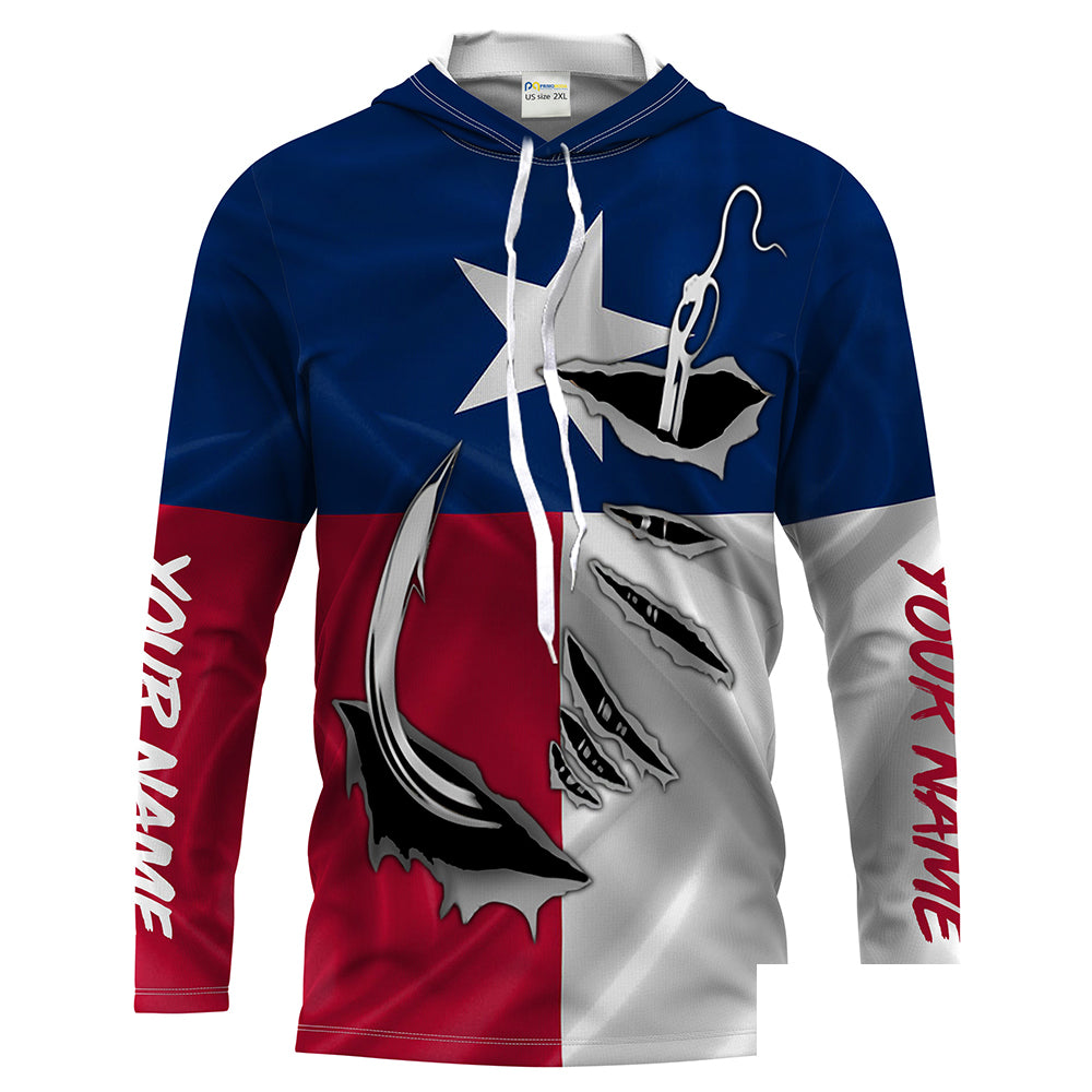 Personalized Texas Flag Long Sleeve performance Fishing shirts, Custom Texas tournament UV Fishing Shirts - HPW22