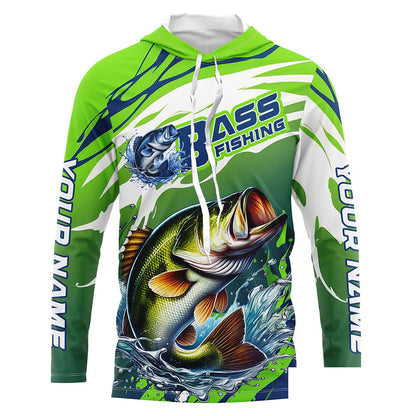 Custom Bass Fishing Jersey, Bass Long Sleeve Uv Protection Fishing Shirts | Green IPHW6868