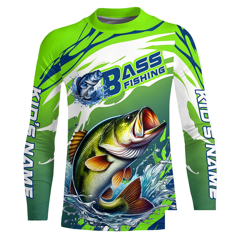 Custom Bass Fishing Jersey, Bass Long Sleeve Uv Protection Fishing Shirts | Green IPHW6868