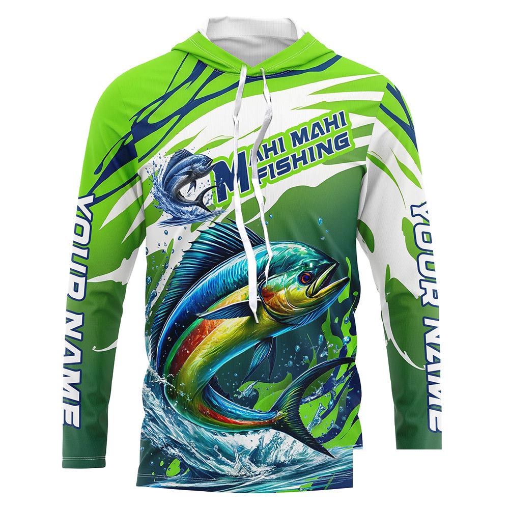 Custom Mahi Mahi Fishing Jersey, Mahimahi Long Sleeve Uv Protection Fishing Shirts | Green IPHW6869