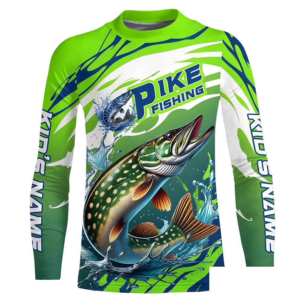 Custom Pike Fishing Jersey, Pike Long Sleeve Uv Protection Fishing Shirts | Green IPHW6870