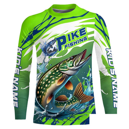 Custom Pike Fishing Jersey, Pike Long Sleeve Uv Protection Fishing Shirts | Green IPHW6870