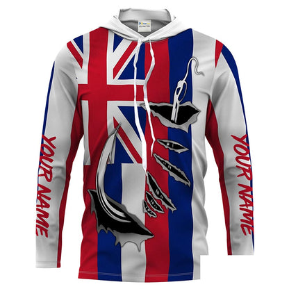 HI Fishing 3D Fish Hook Hawaiian Flag Custom Men Long Sleeve performance Fishing Shirts - HPW51