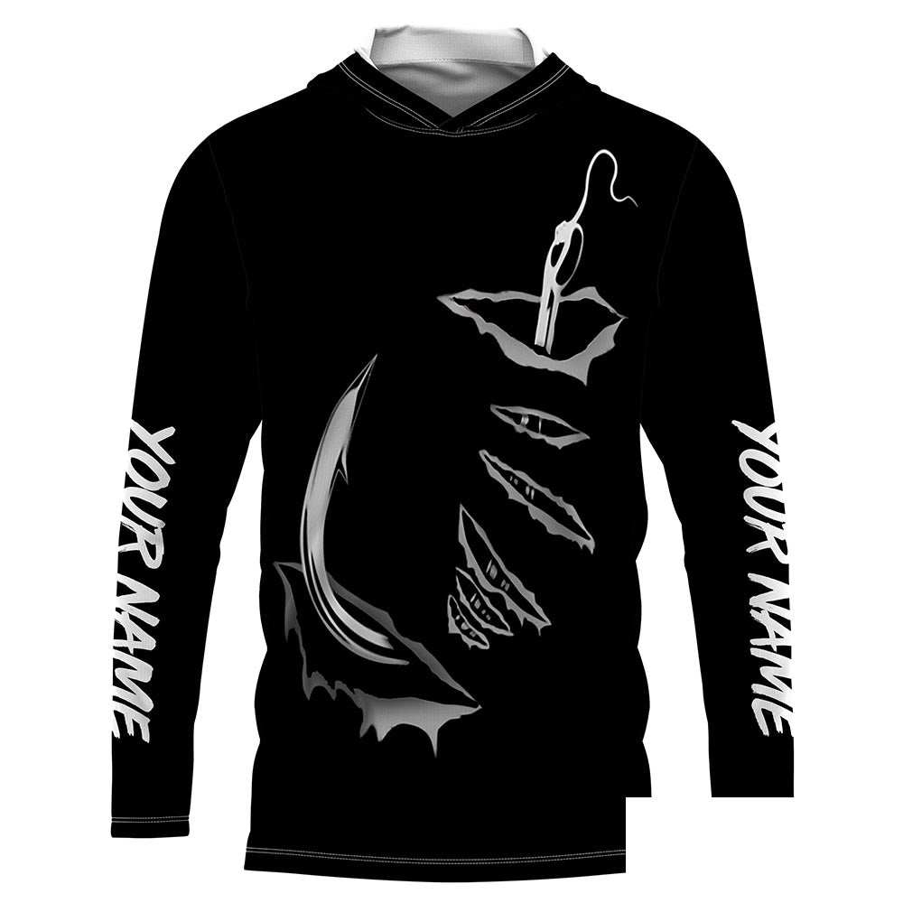 3D Fish hook Customize UV Protection Long sleeve performance black Fishing Shirts - IPHW522