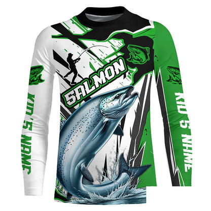 Chinook Salmon Custom Long Sleeve Performance Fishing Shirts, Salmon Fishing Jerseys | Green IPHW6214