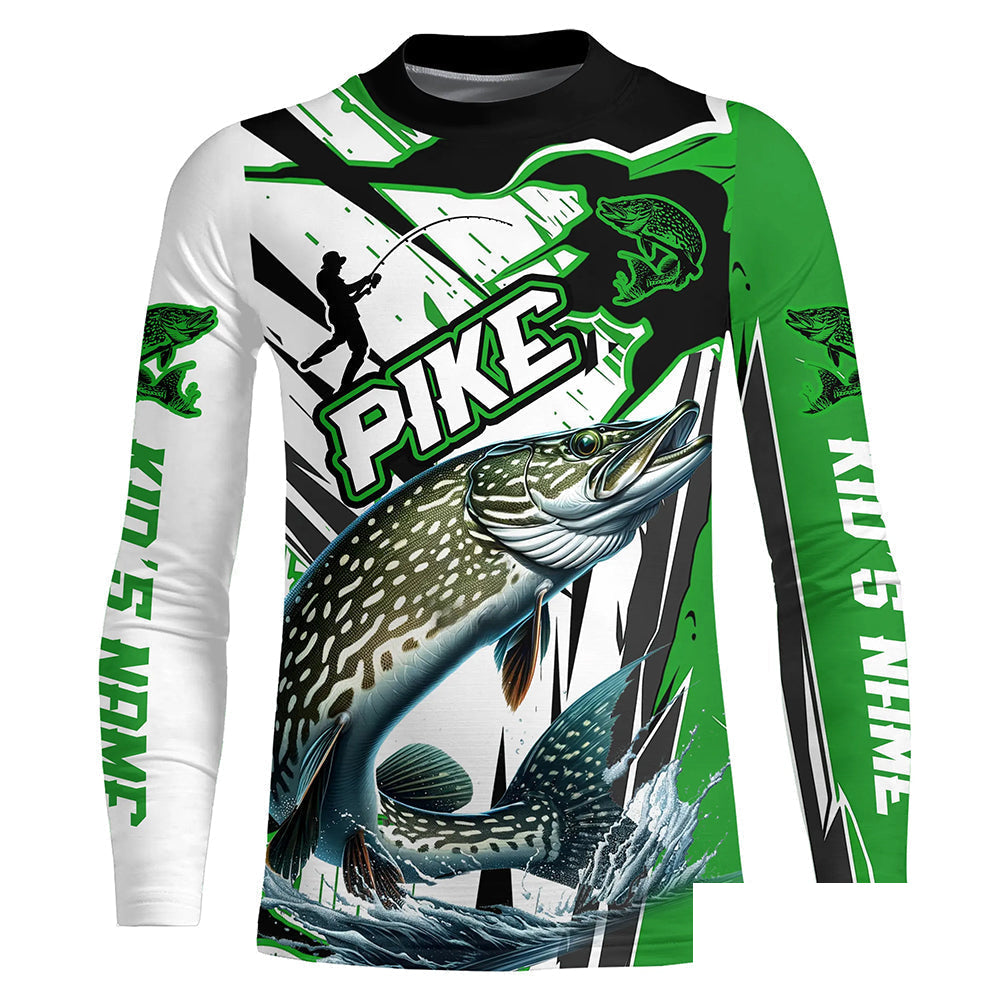 Custom Pike Long Sleeve Performance Fishing Shirts, Pike Fishing Jerseys | Green IPHW6215