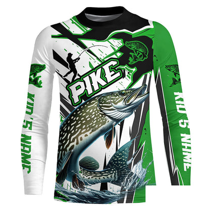 Custom Pike Long Sleeve Performance Fishing Shirts, Pike Fishing Jerseys | Green IPHW6215