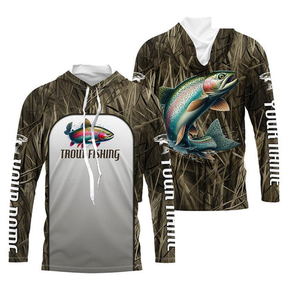 Rainbow Trout Fishing Grass Camo Custom Long Sleeve Fishing Shirts, Trout Tournament Fishing Jerseys IPHW6531