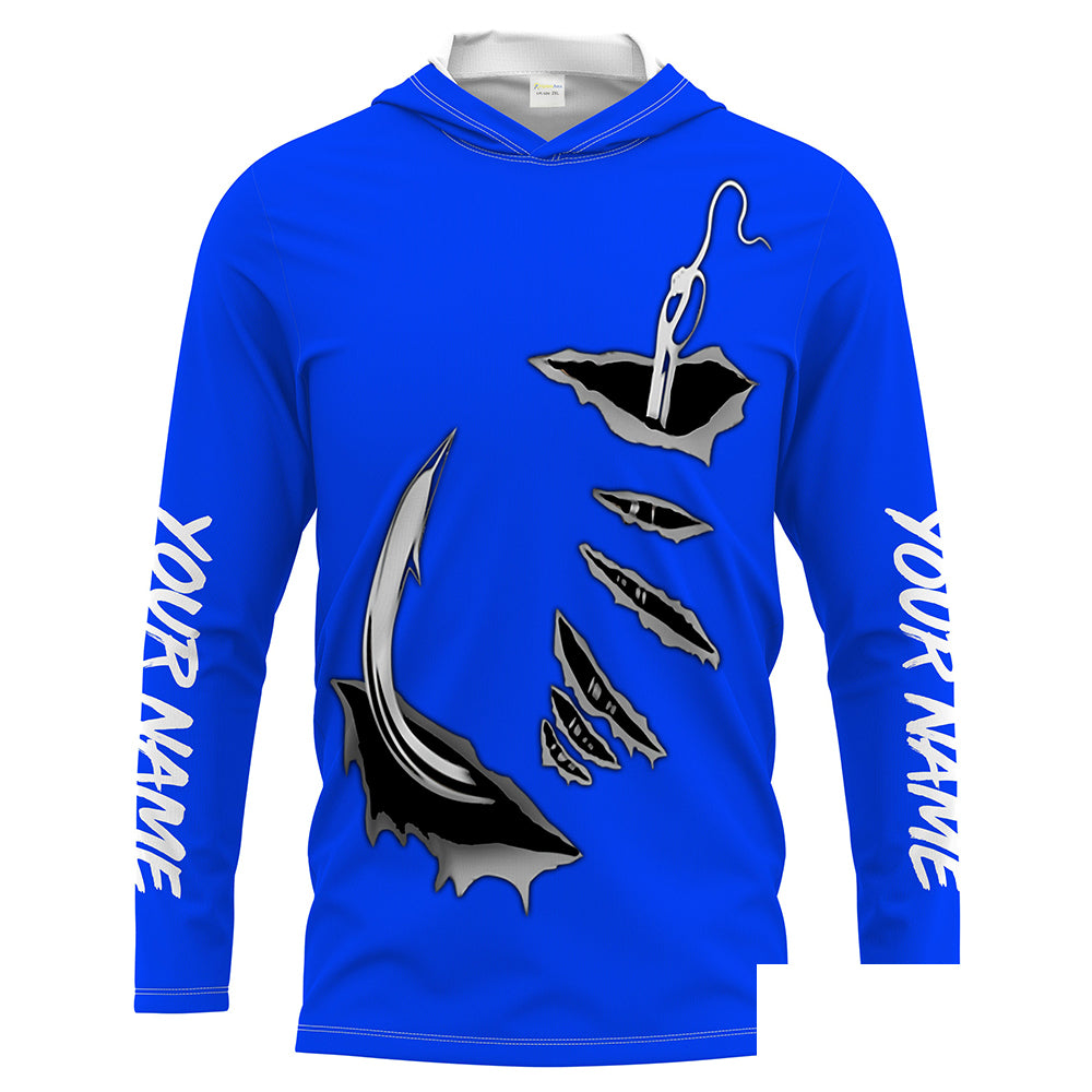 Fish hook Custom Blue Long Sleeve performance Fishing Shirts Fishing jerseys - IPHW1365
