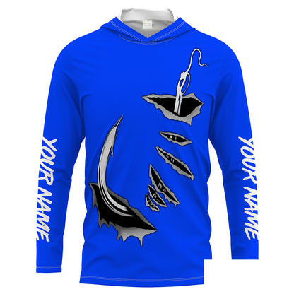 Fish hook Custom Blue Long Sleeve performance Fishing Shirts Fishing jerseys - IPHW1365